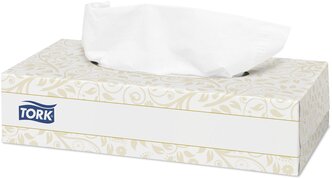 Салфетки для лица бумажные в коробке Tork Premium F1 косметические двухслойные, 1 пачка 100 листов, арт. 120380