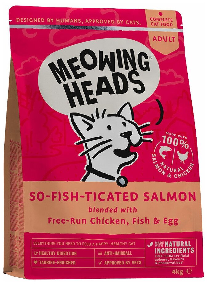 BARKING HEADS Фиш-гурман для взрослых кошек с лососем, курицей и рисом (4 кг)