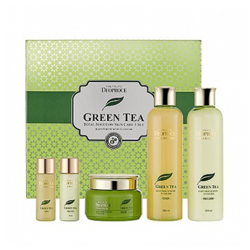 Набор для лица уходовый с экстрактом зеленого чая Deoproce Premium Green Tea Total Solution 3 Set, 5 предметов