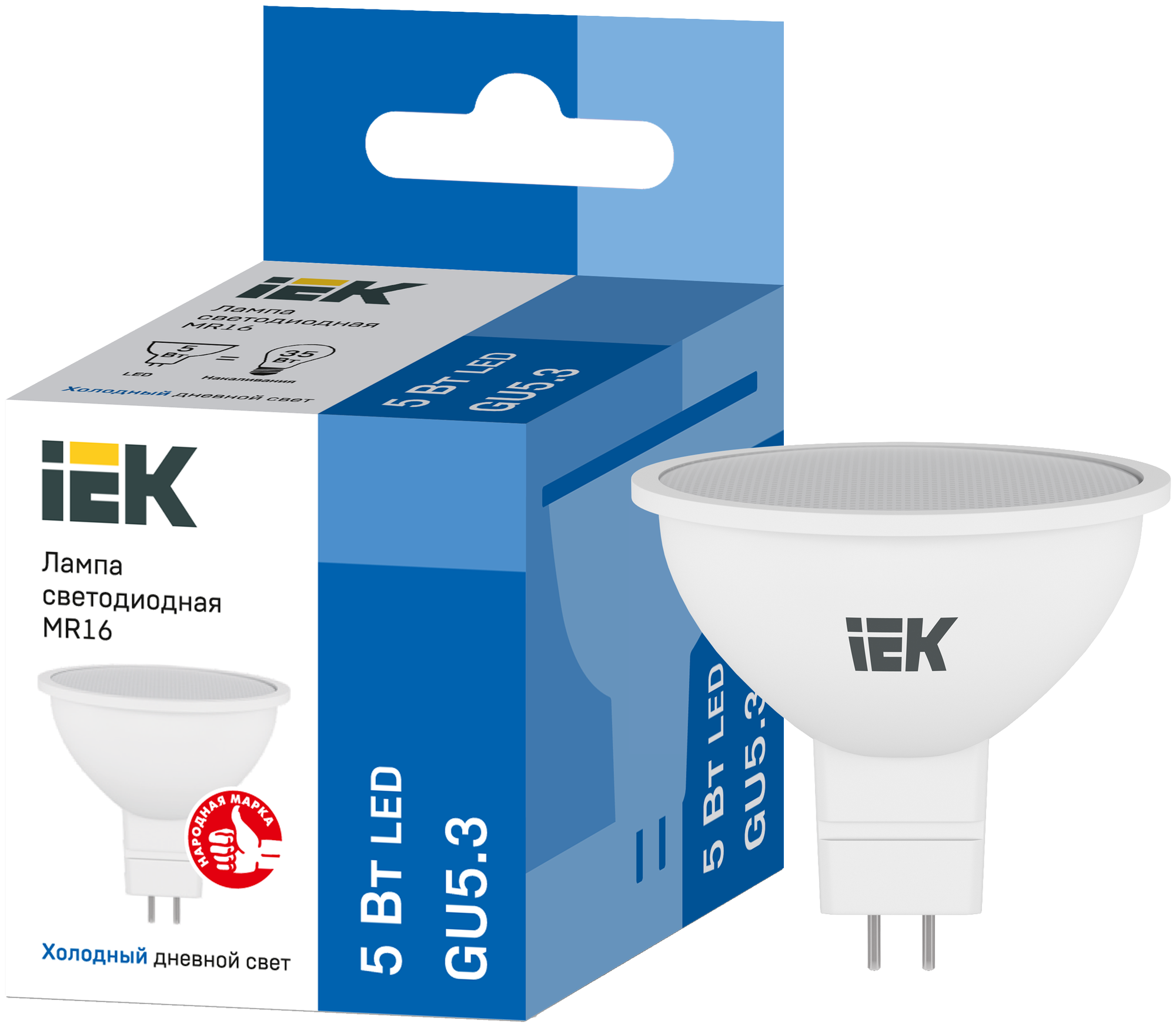 IEK Лампа светодиодная ECO MR16 софит 5Вт 230В 6500К GU5.3 IEK LLE-MR16-5-230-65-GU5