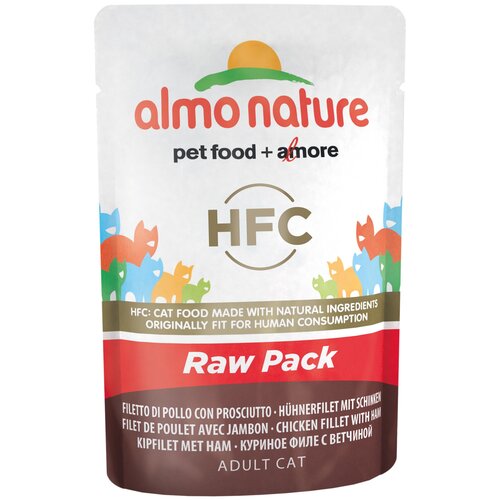 Влажный корм для кошек Almo Nature Classic HFC Raw Pack, с куриным филе, с ветчиной 55 г (мини-филе)