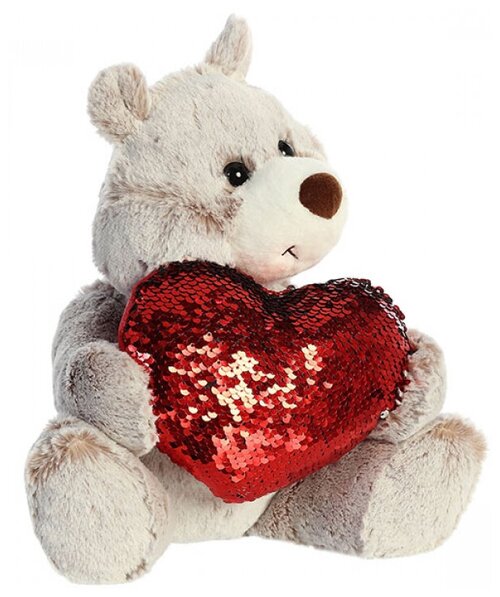 Мягкая игрушка Aurora Медведь Большое сердце коричневый, 30 см, коричневый