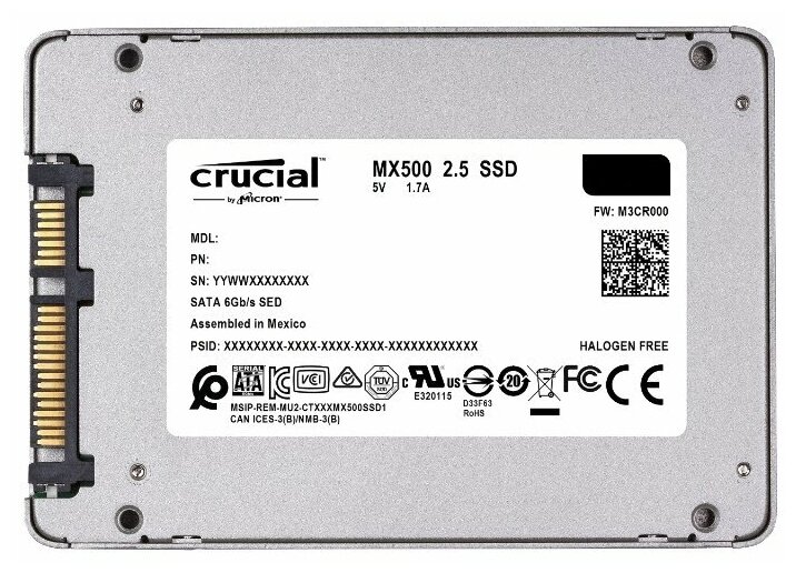 Внутренний SSD-накопитель 500Gb Crucial MX500 (CT500MX500SSD1) SATA3 2.5