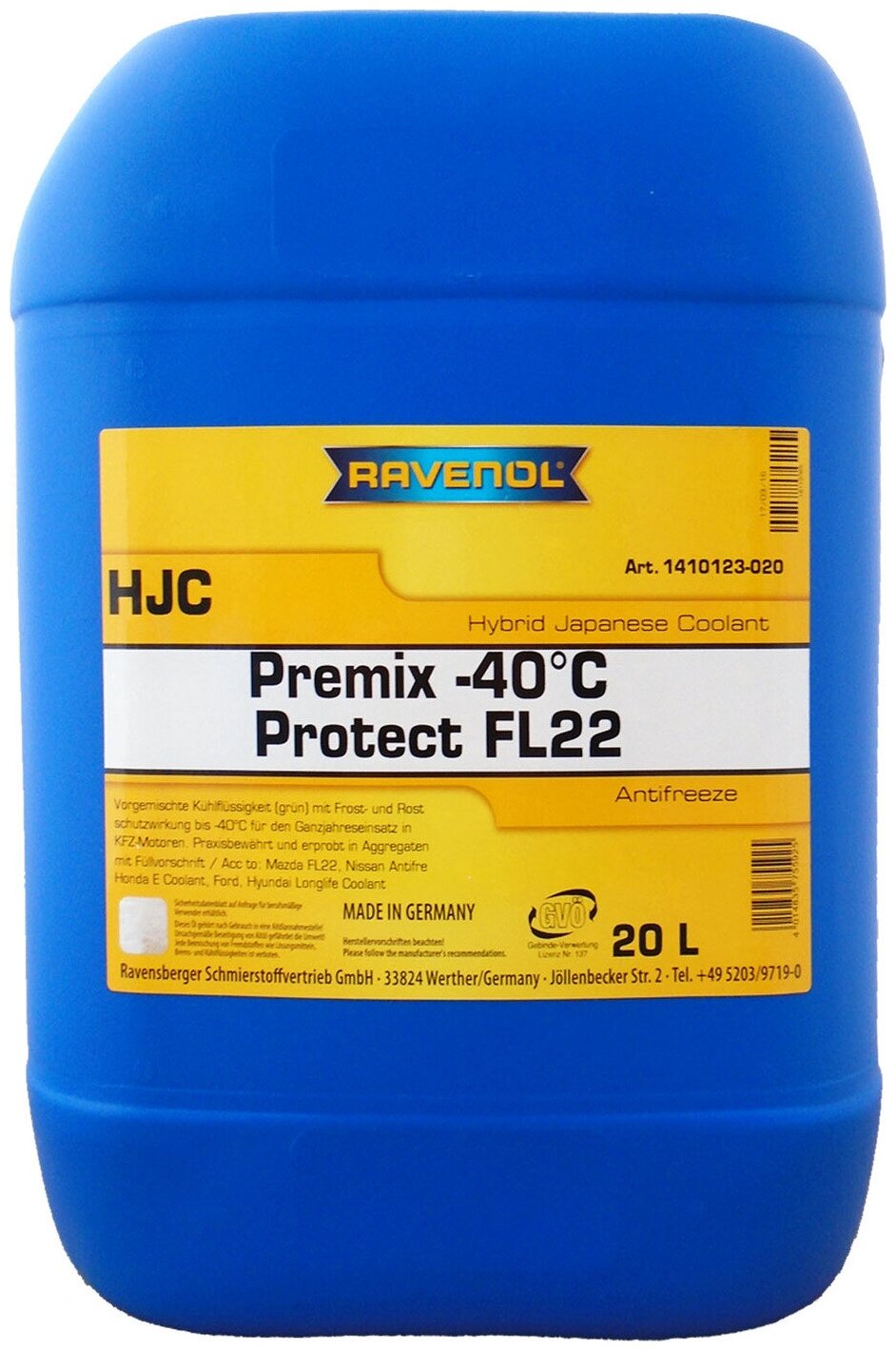 RAVENOL 4014835855977 Антифриз RAVENOL 4014835855977 /1410123B2001888/ HJC Hybrid Japanese Coolant Premix -40°C (20 л) eco