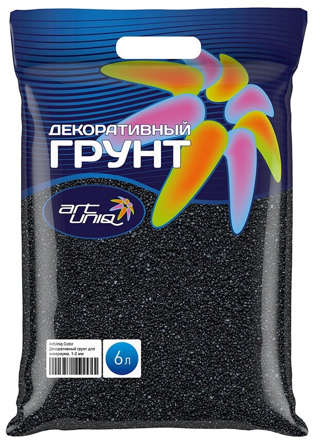 ArtUniq Color Black - Цветной грунт для аквариума Черный 1-2 мм пакет 6 л9 кг - фотография № 1