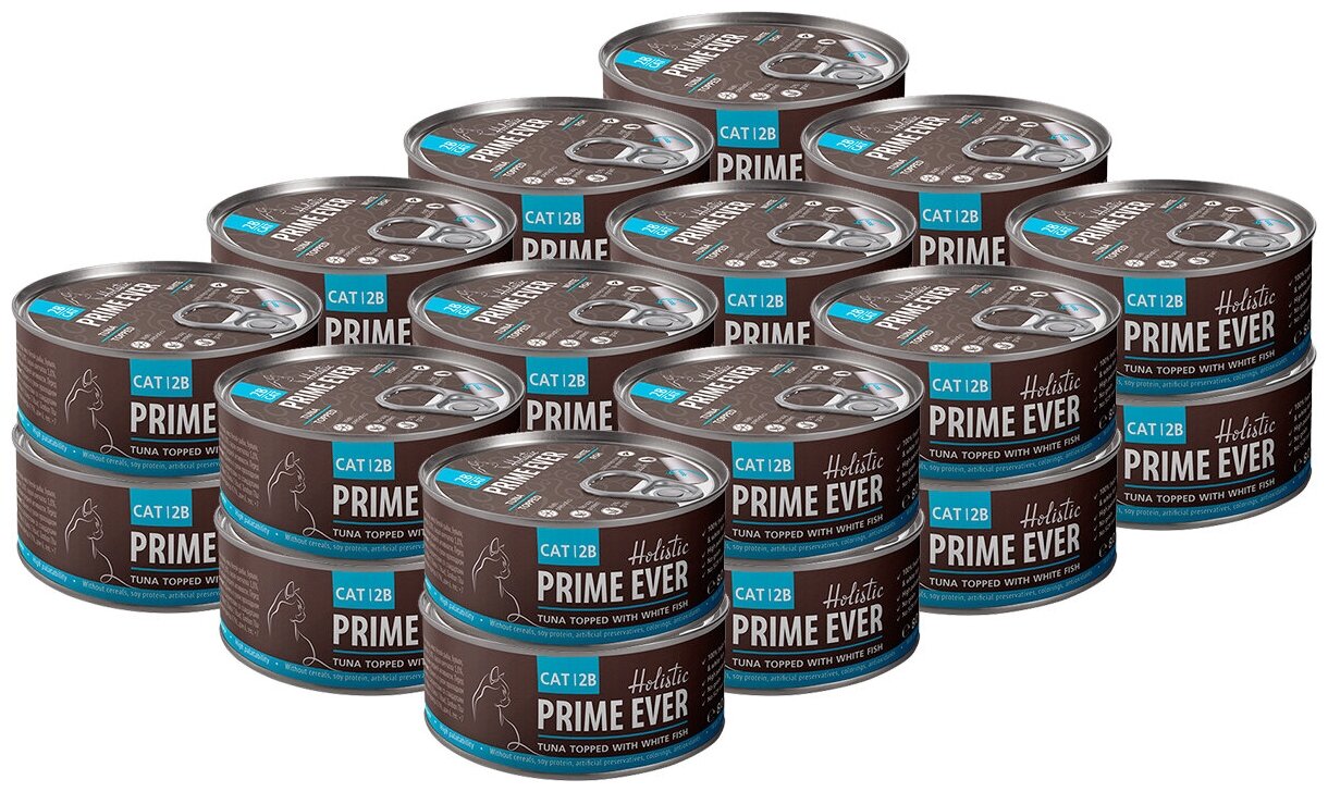 Prime Ever 2B Тунец с белой рыбой в желе влажный корм для кошек , 24шт по 80г