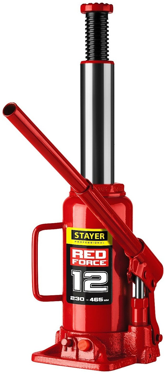 STAYER RED FORCE, 12 т, 230 - 465 мм, бутылочный гидравлический домкрат, Professional (43160-12)