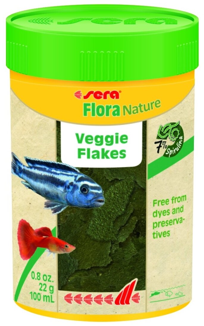 Sera корм для рыб растительный в хлопьях FLORA NATURE, 100 мл, 22 г