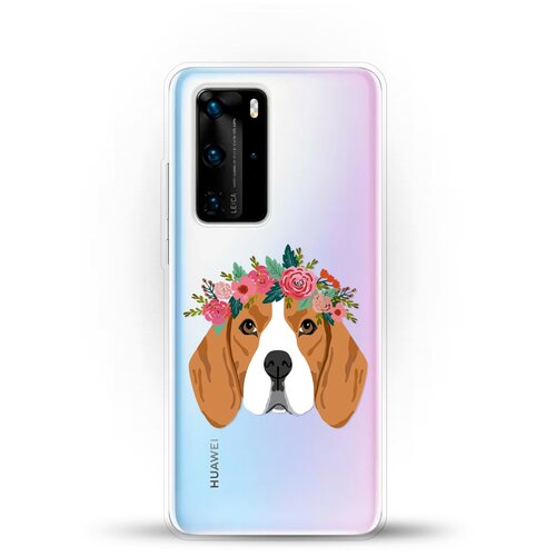 фото Силиконовый чехол бигль с цветами на huawei p40 pro andy & paul