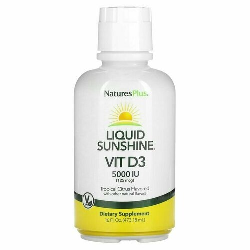 Витамин D3 NaturesPlus, Liquid Sunshine тропические цитрусы 125 мкг 5000 МЕ 18 мл / Для иммунитета, костей, зубов, сердца, суставов