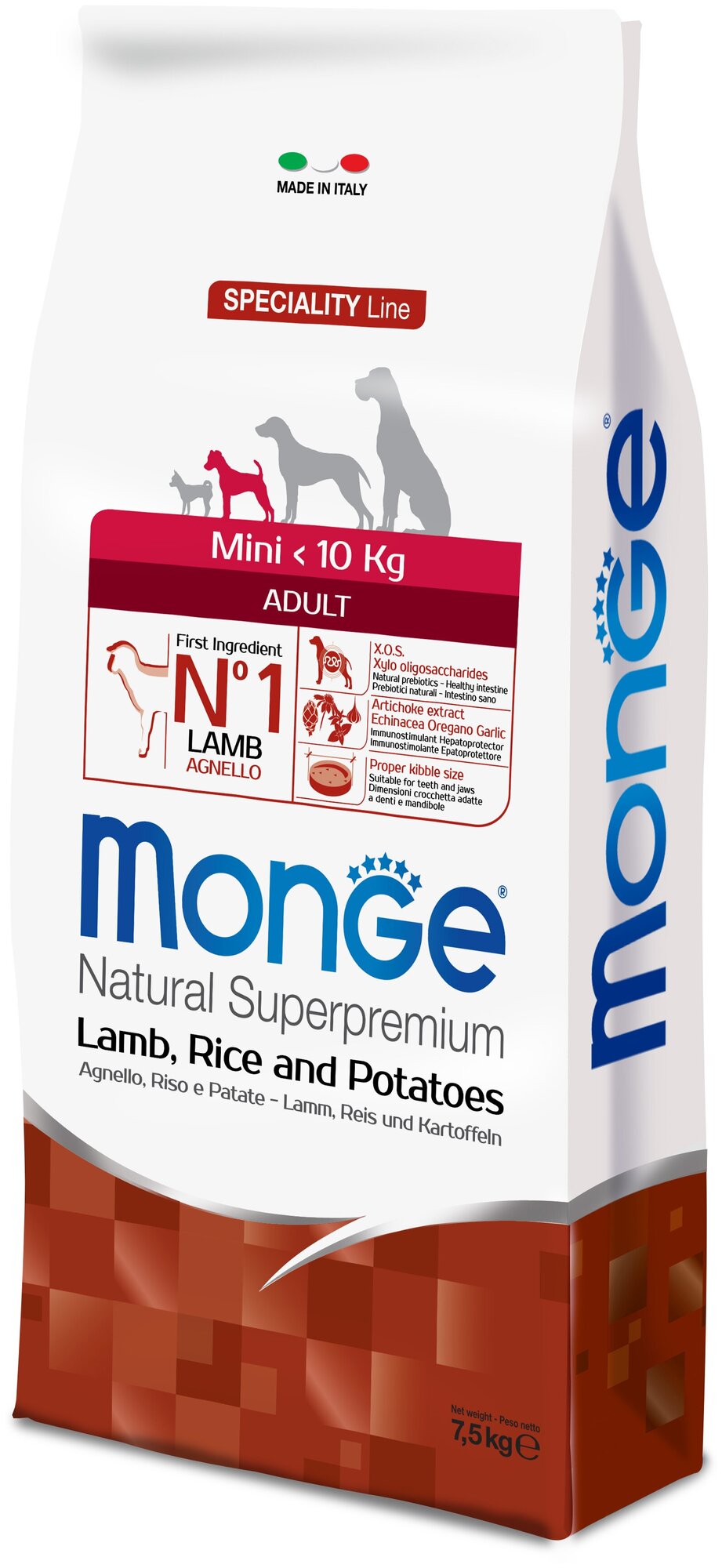 Сухой корм Monge Dog Monoprotein Mini для взрослых собак мелких пород ягненок с рисом и картофель 7,5 кг