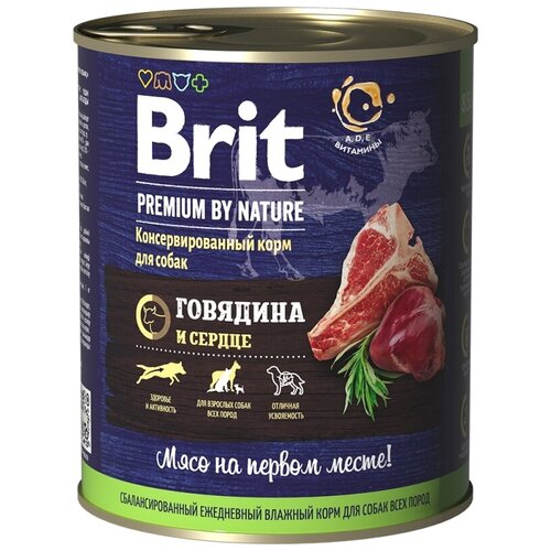 Влажный корм BRIT для собак Premium by Nature Говядина и сердце 6шт.*850г