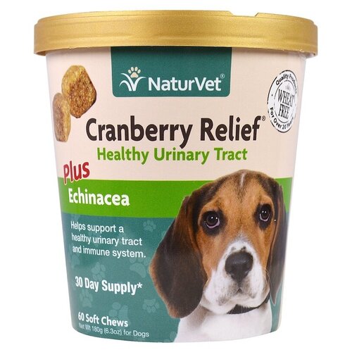 NaturVet, Cranberry Relief, с эхинацеей, добавка для поддержки здоровья мочевыводящих путей и поддержки иммунитета, для собак, 60 жевательных таблеток, 180 г (6,3 унции)