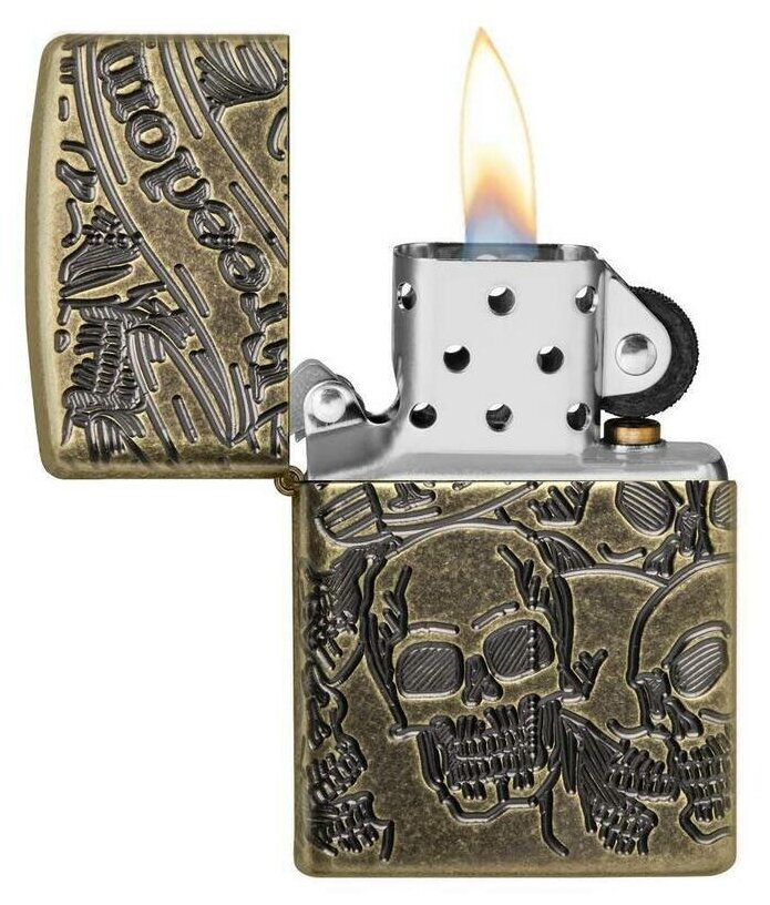 Зажигалка Zippo 49035 Бензиновая Armor Freedom Skull Antique Brass - фотография № 3