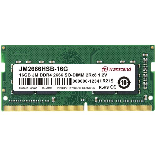 Оперативная память Transcend 16 ГБ DDR4 SODIMM CL19 JM2666HSB-16G оперативная память transcend 8 гб ddr4 2666 мгц sodimm cl19 jm2666hsg 8g