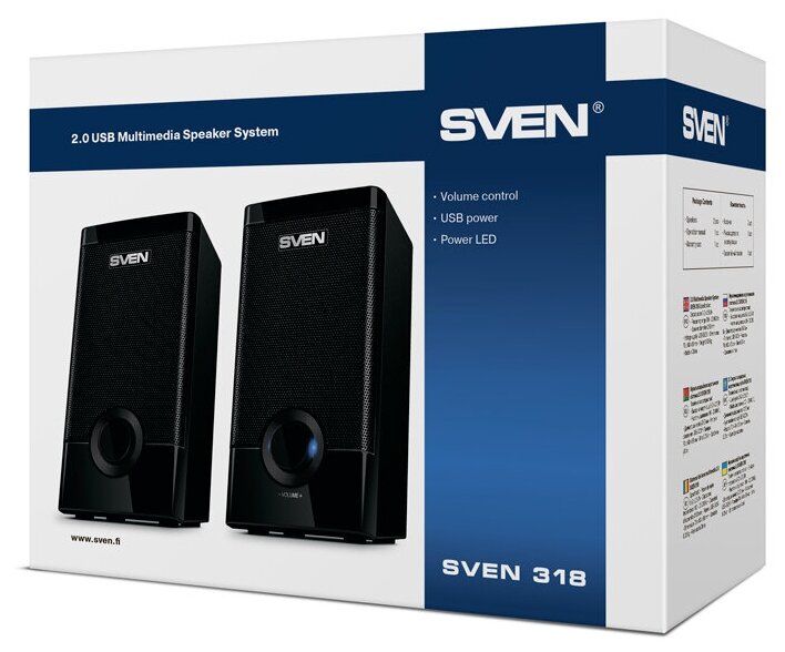 SVEN 318, чёрный, акустическая система 2.0 (USB, мощность 2x2.5 Вт(RMS))