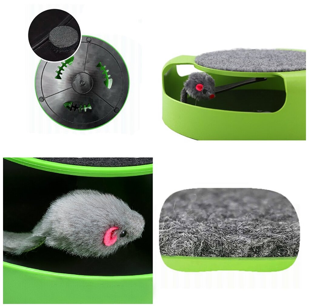 Игрушка мышь, когтеточка, круглая, напольная, зеленая, 26х26х7 см, Pets & Friends PF-MOUSE-01 - фотография № 5