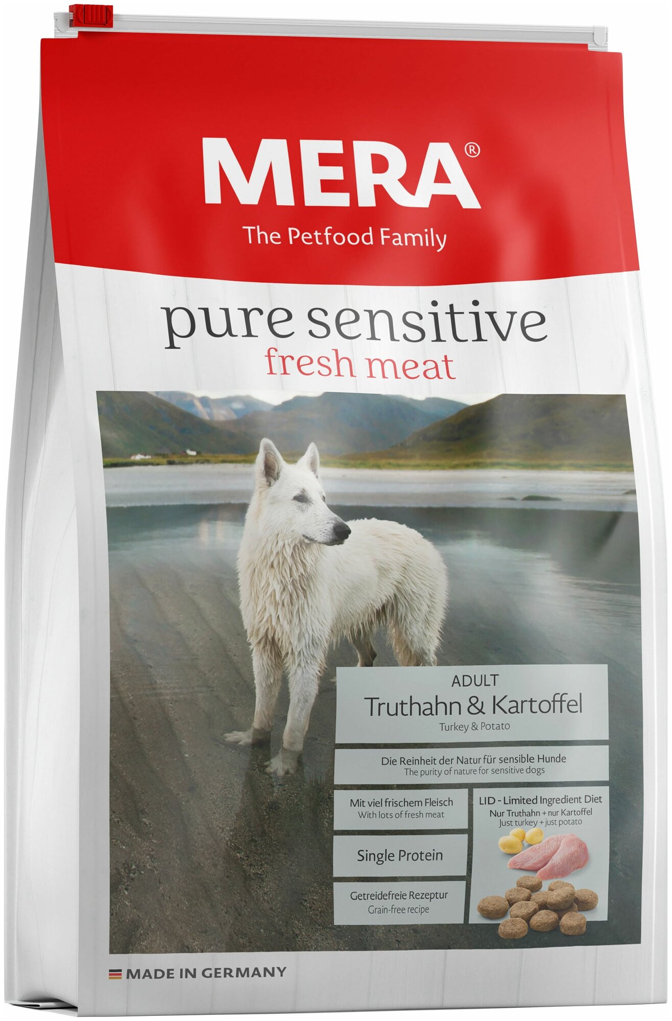 Сухой корм для собак Mera Pure Sensitive Adult Fresh Meat с индейкой и картофелем 12.5 кг