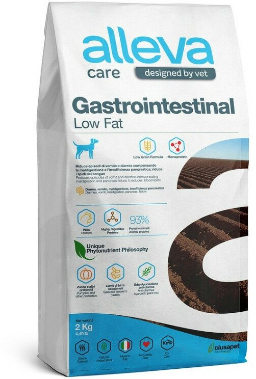 Alleva Care Dog Gastrointestinal Low Fat сухой диетический корм со сниженным уровнем жира для взрослых собак, при заболеваниях ЖКТ - 2 кг