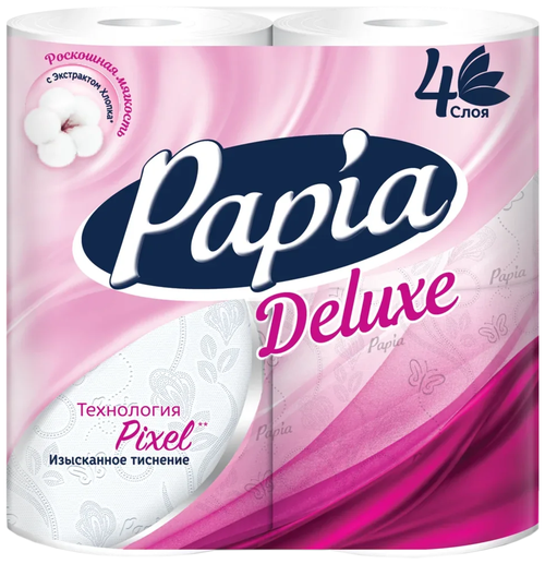 Влажная туалетная бумага Papia Deluxe белая четырехслойная 4 рул. 140 лист., белый