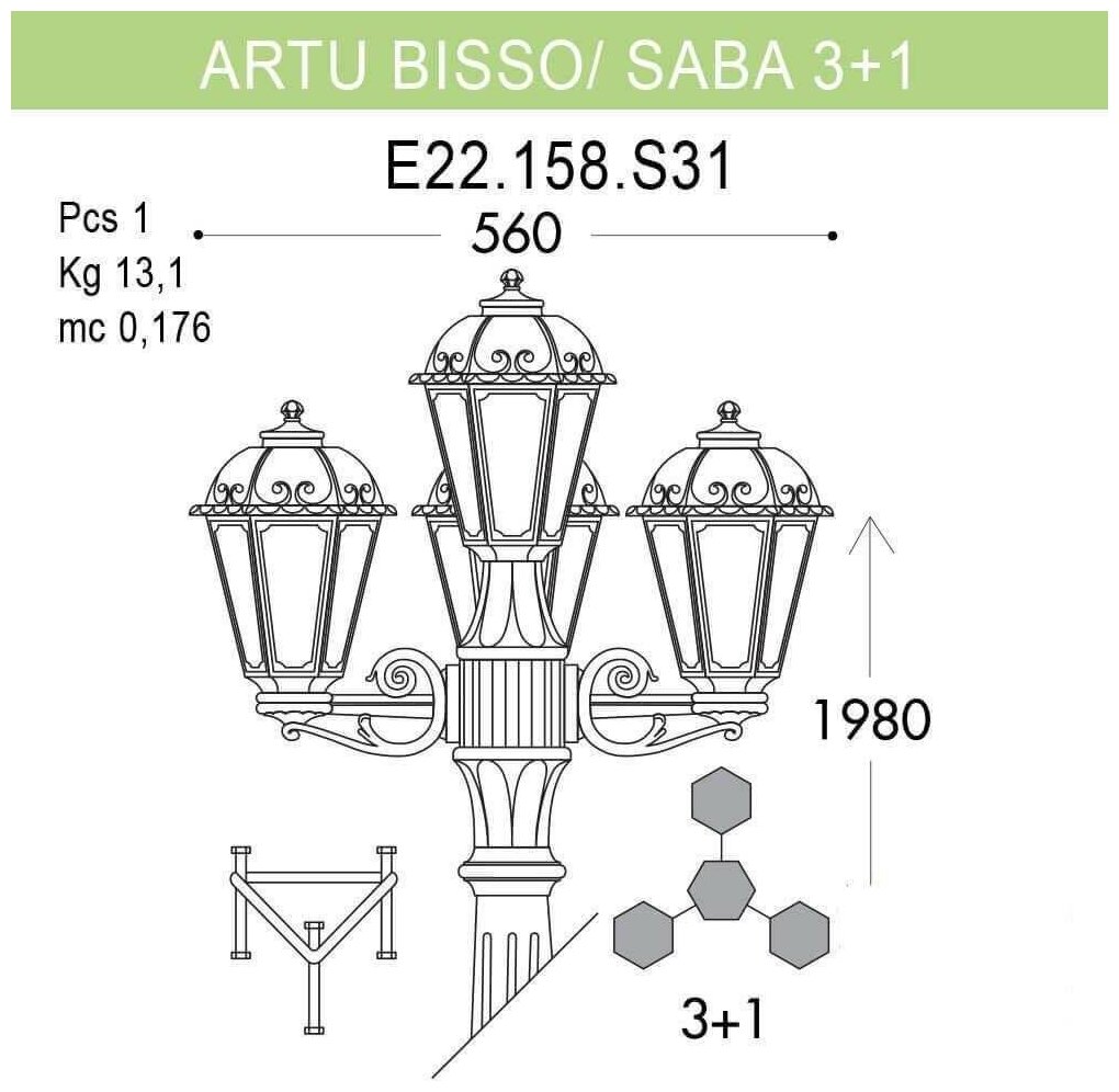 K22.158. S31. BXF1R Уличный фонарь Fumagalli, Artu Bisso/Saba 3+1