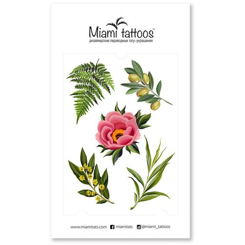 Miami tattoos Набор переводных тату Botanical by Sticksandbones зеленый/розовый