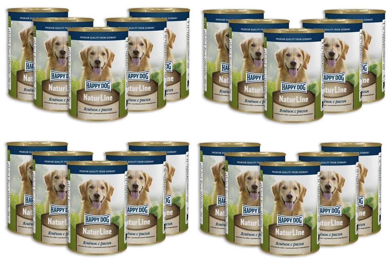 Упаковка банок HAPPY DOG для собак Ягненок с рисом нфкз (400гр x 20шт)