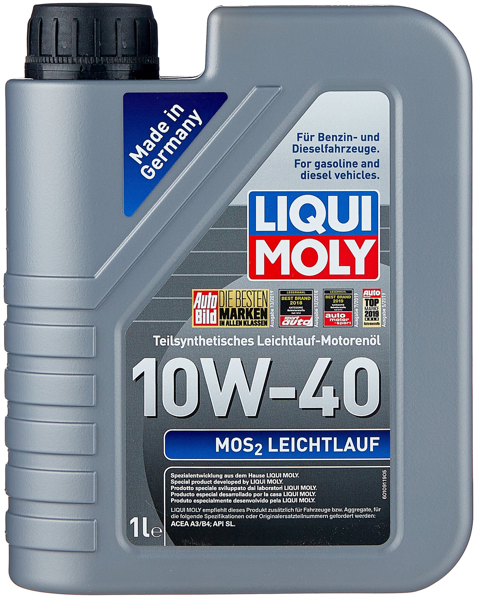 Масло моторное Liqui Moly MoS2 Leichtlauf 10W40 полусинтетическое 1л