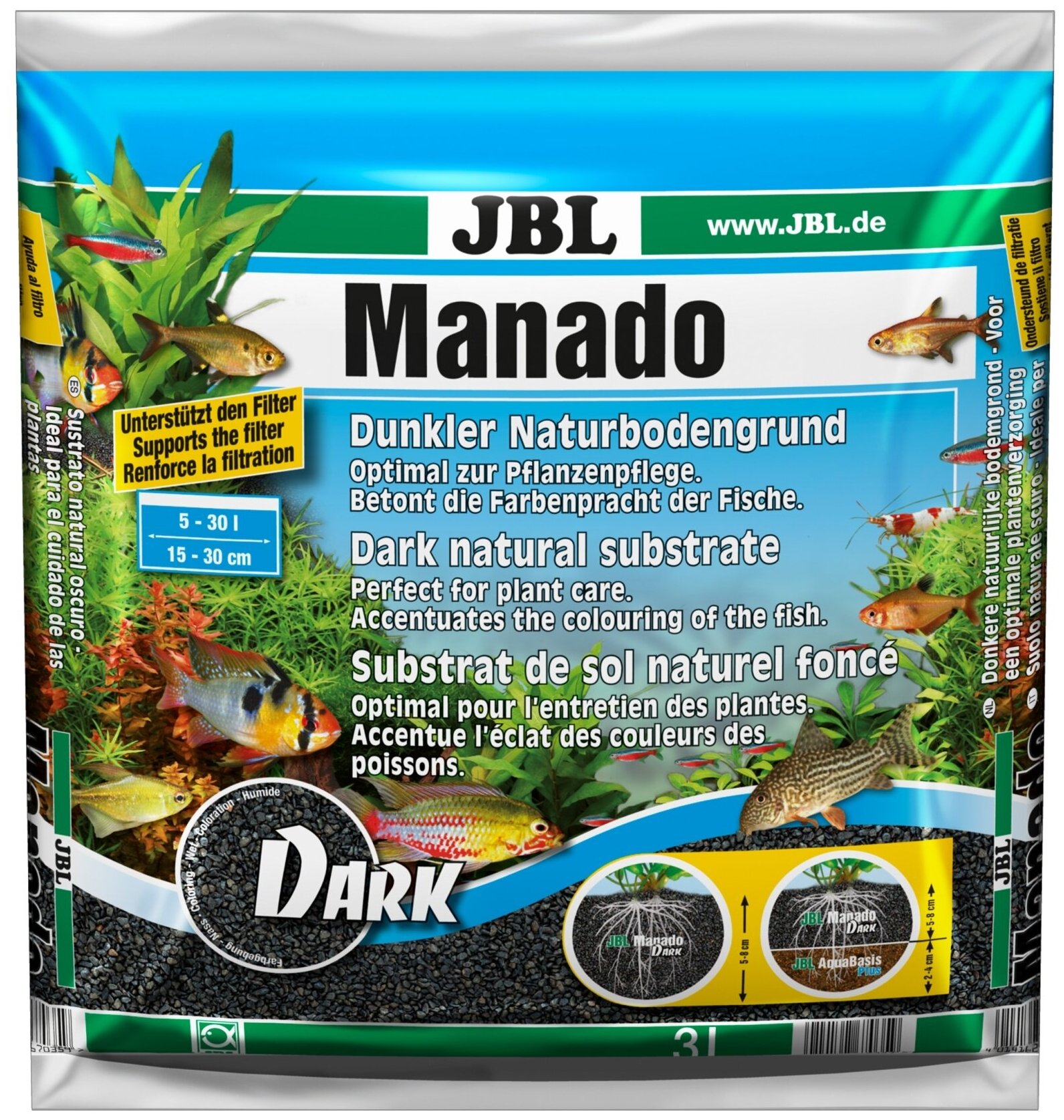 JBL Manado DARK - Темный натуральный субстрат для аквариумов, 3 л - фотография № 1