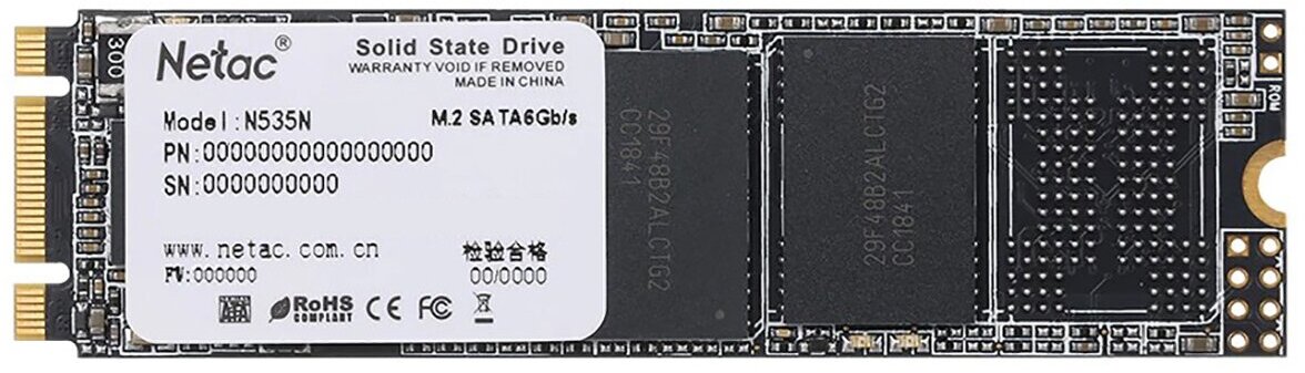 Внутренний SSD-накопитель Netac N535N 512GB M2 2280, SATA-III, 3D TLC, Черный NT01N535N-512G-N8X