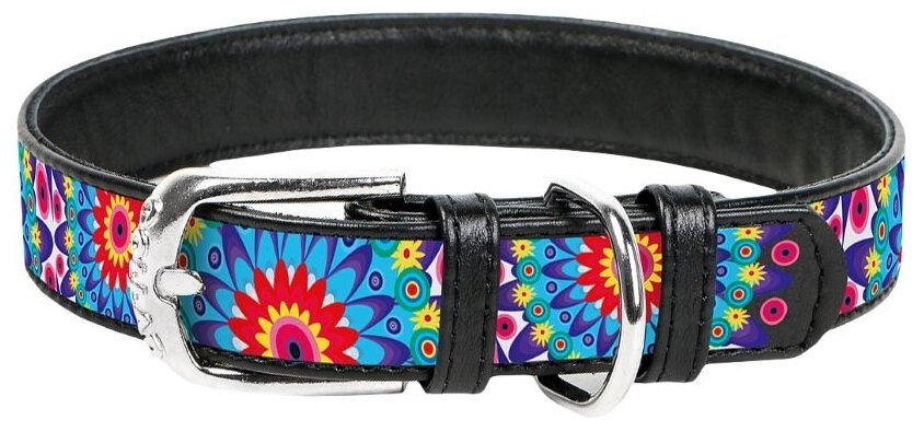 Ошейник кожаный для собак Цветы черный 35 мм 46 – 60 см Collar WauDog (1 шт)