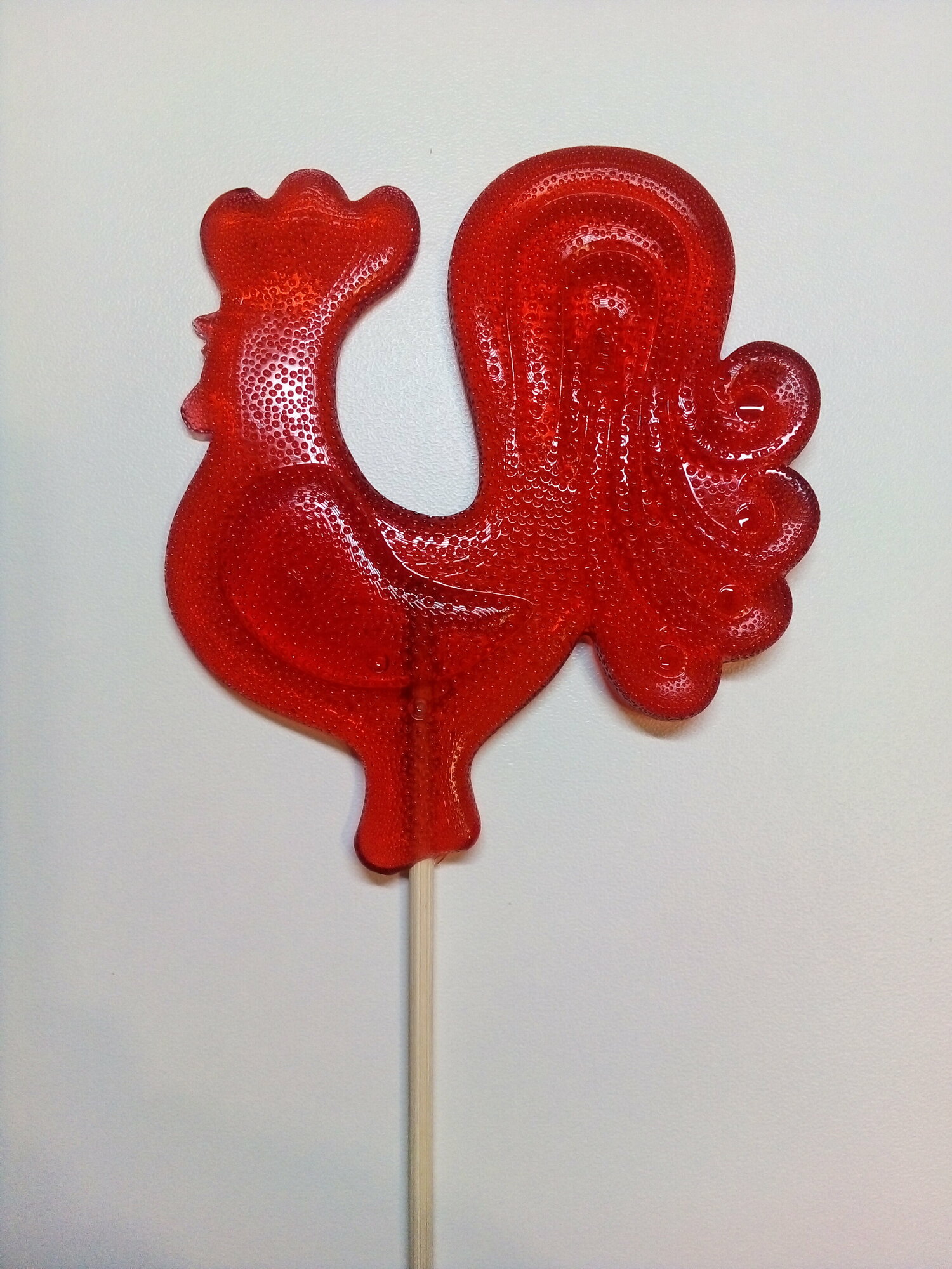 Леденец ручной работы на палочке Петушок Гигант красный 40 гр 9,5*8,5 см