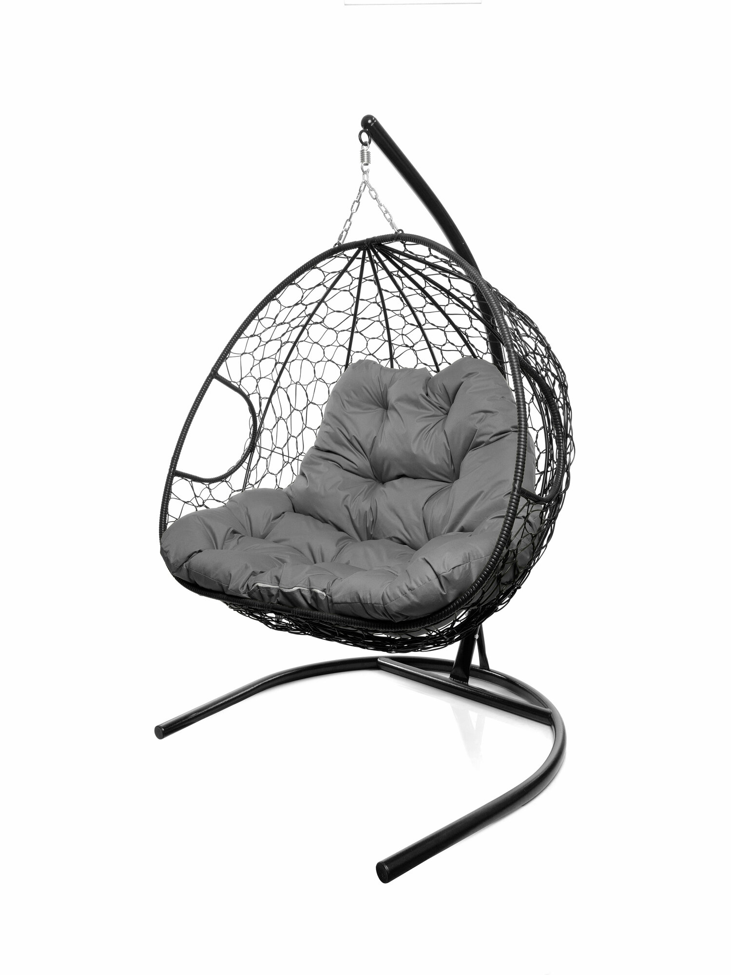 Подвесное кресло с ротангом Для компании чёрное, серая подушка - фотография № 1