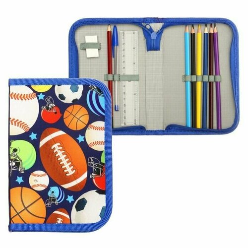 Пенал школьный на молнии ткань 1 секция с наполнением 13 х 195 см Мячи 750₽