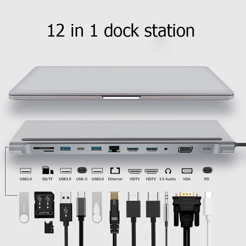 Концентратор USB-HUB c HDMI Type-C 12 в 1 для MacBook