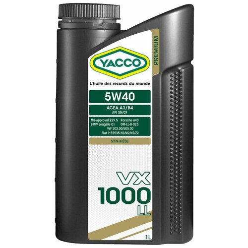 Синтетическое моторное масло Yacco VX 1000 LL 5W40, 1 л