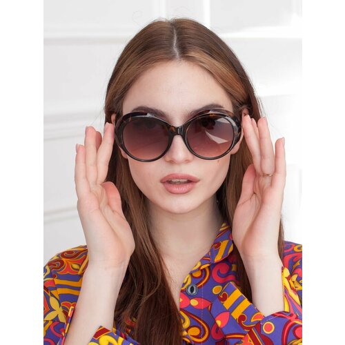 фото Солнцезащитные очки неушанка, круглые, оправа: пластик, с защитой от уф, для женщин, коричневый