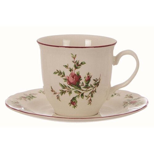 Чайная пара из керамики 240 мл / Чашка с блюдцем / Набор чайный MOSS ROSE COLLECTION BLANC MARICLO