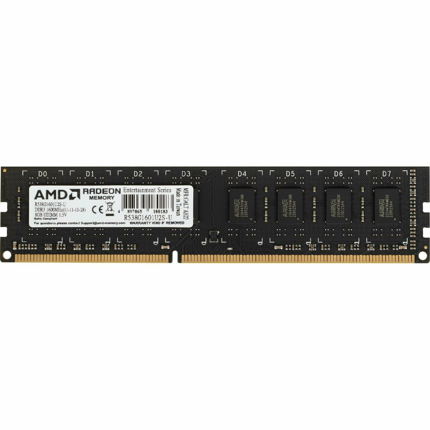 Модуль памяти DDR3 8GB AMD 1600MHz, PC3-12800, CL11, 1.5V, Non-ECC, Retail - фото №7