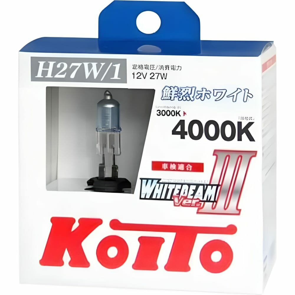 Лампа галогенная Koito H27/1 Whitebeam 4000K 12V 55W, эффект ксенона, блистер 2 шт, - фото №3