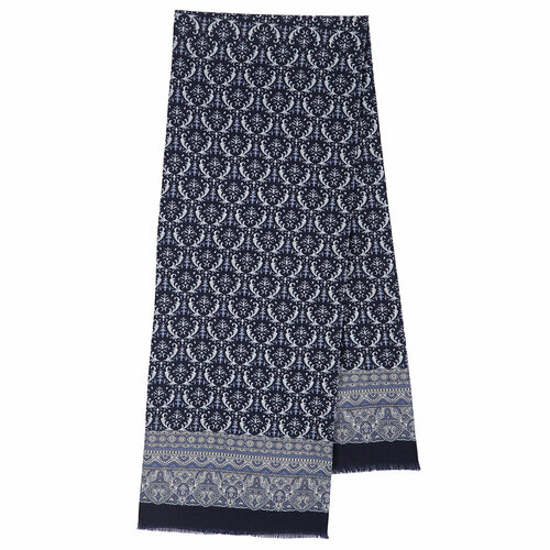 фото Шарф ,140х27 см, one size, серый, синий павловопосадская платочная мануфакактура