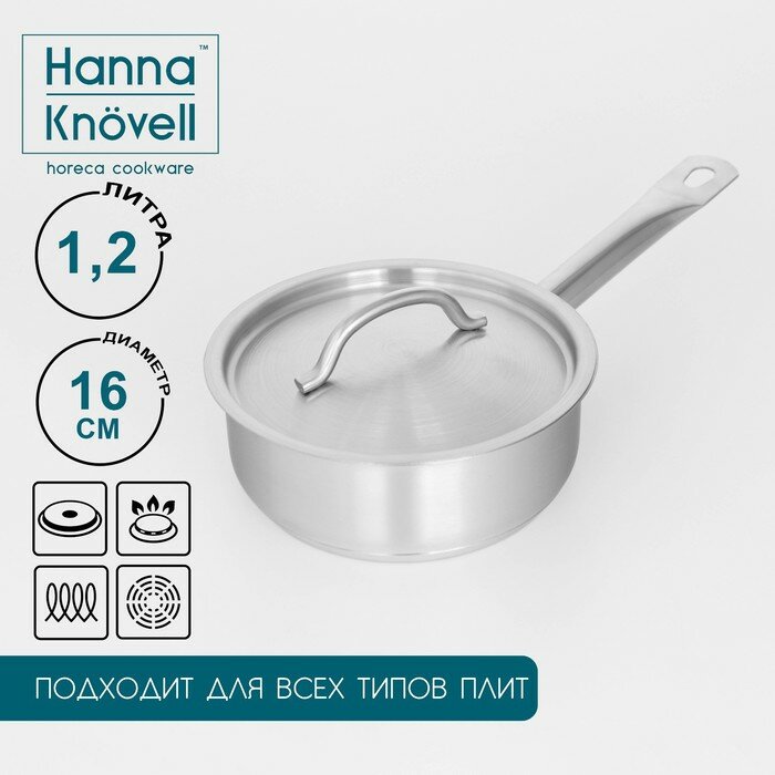 фото Сотейник из нержавеющей стали с крышкой Hanna Knövell, 1,2 л, d=16 см, h=6,5 см, толщина стенки 0,8 мм, индукция