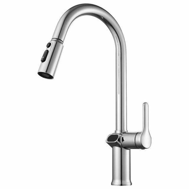 фото Смеситель для кухни ESKO вытяжной LED дисплей хром