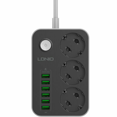 Сетевой фильтр LDNIO SE3631 - 3 розетки + USB зарядка 6 портов 3.4A, черно-белый - 4 метра cетевой фильтр ldnio power socket 3 розетки 6 usb se3631