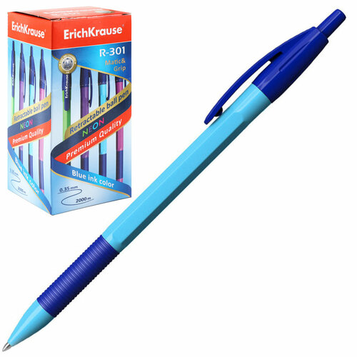 Ручка автоматическая, пишущий узел 0,7 мм, цвет чернил синий R-301 Neon Matic &Grip Erich Krause - 50 шт