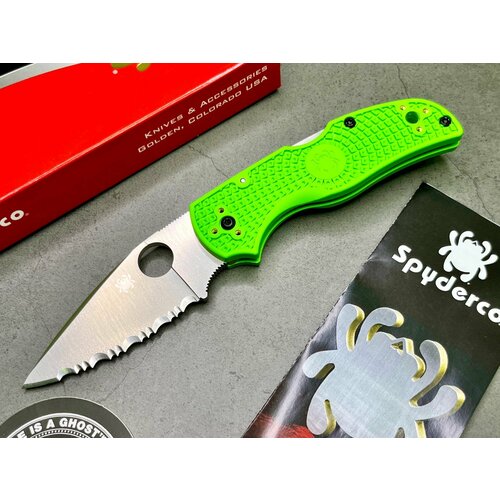 нож складной spyderco tasman salt 2 black handle Нож складной Spyderco Native 5 Salt, LC200N Serrated Blade, Green Handle