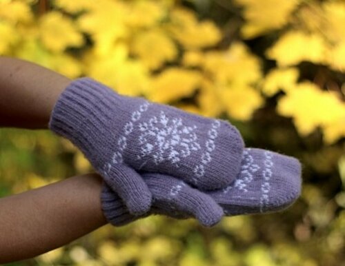 Варежки Бабушкины носки зимние, шерсть, вязаные, размер 18, фиолетовый, мультиколор