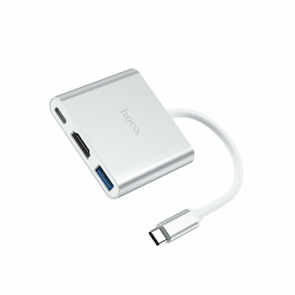 Адаптер HOCO HB14 Easy USB-C – USB3.0 HDMI USB-C PD 67W (серый)