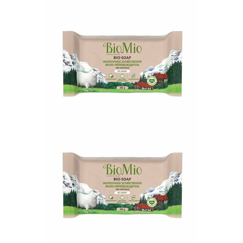 BioMio Пятновыводитель мыло хозяйственное экологичное Bio-Soap без запаха, 200 г, 2 шт