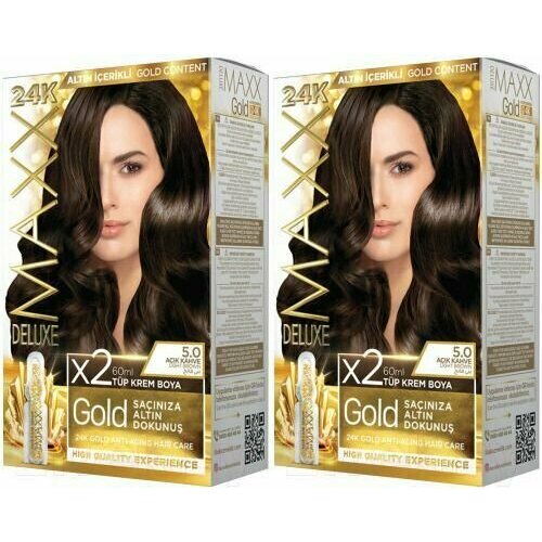 MAXX GOLD HAIR DYE KIT Набор для окрашивания волос 5.0 Светло-коричневый, 2 шт.